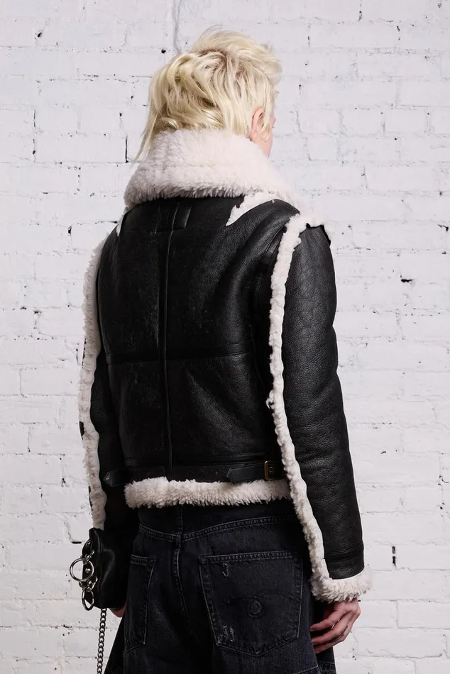 SHRUNKEN FLAT SLEEVE AVIATOR 8211 BLACK Women R13 Jackets and Coats