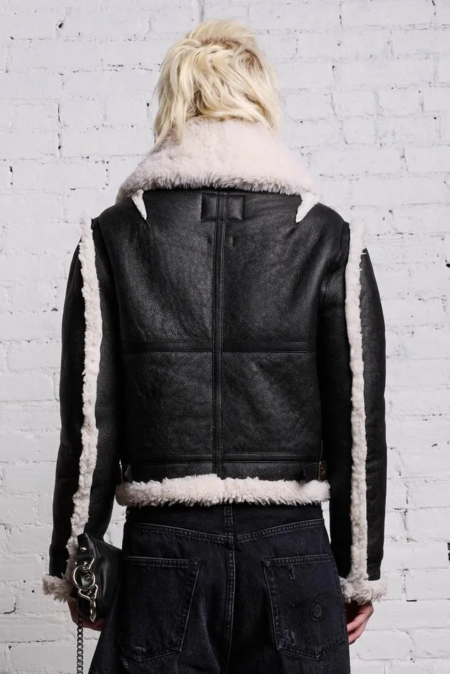 SHRUNKEN FLAT SLEEVE AVIATOR 8211 BLACK Women R13 Jackets and Coats