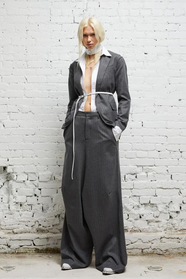 SHRUNKEN RAW CUT BLAZER 8211 GREY PINSTRIPE Women R13 Jackets and Coats