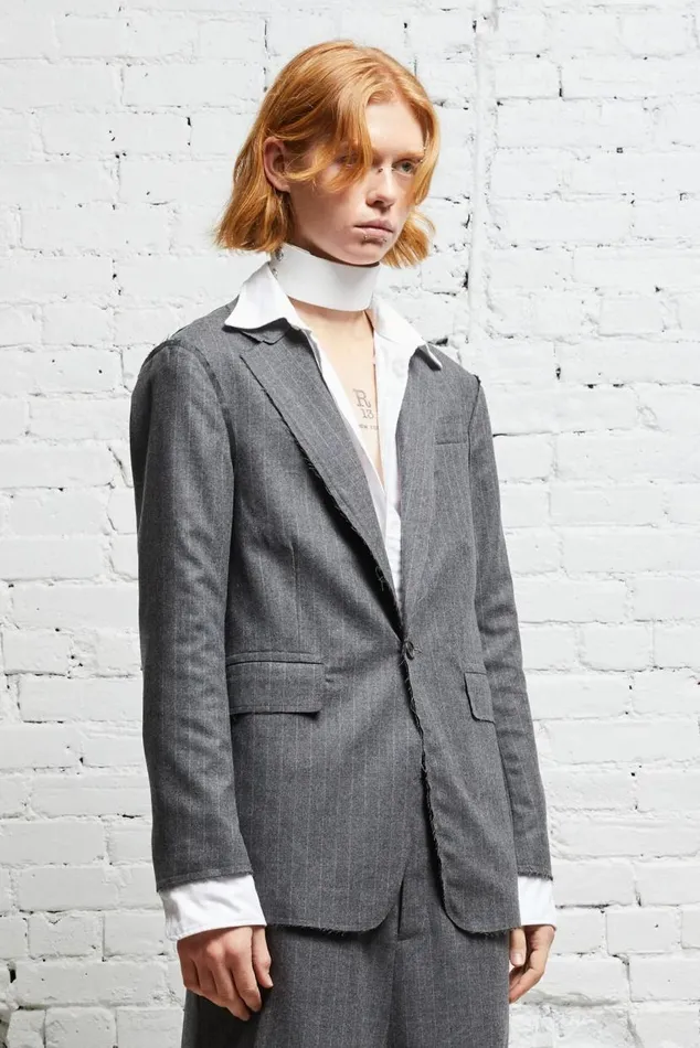 SHRUNKEN RAW CUT BLAZER 8211 GREY PINSTRIPE Women R13 Jackets and Coats