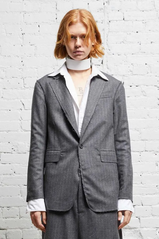 SHRUNKEN RAW CUT BLAZER 8211 GREY PINSTRIPE Women R13 Jackets and Coats