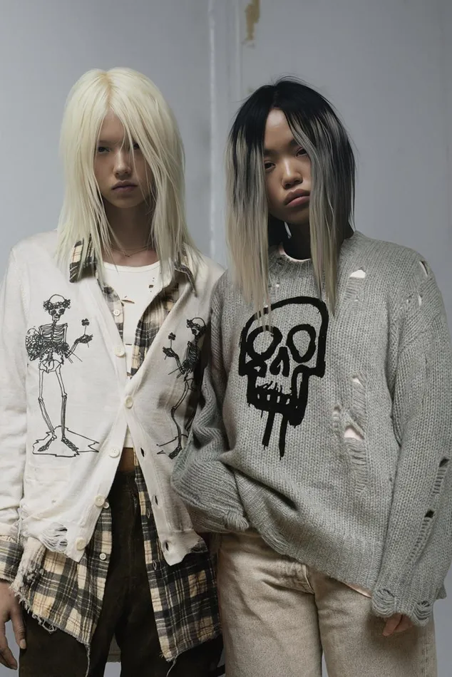 SKULL DRIP SWEATER 8211 HEATHER GREY Women R13 Sweaters