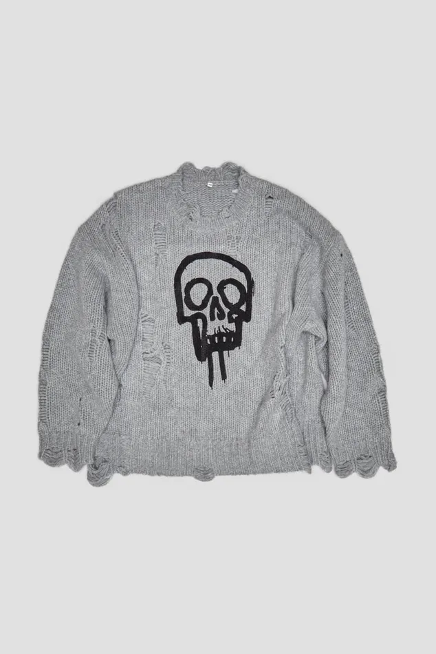 SKULL DRIP SWEATER 8211 HEATHER GREY Women R13 Sweaters