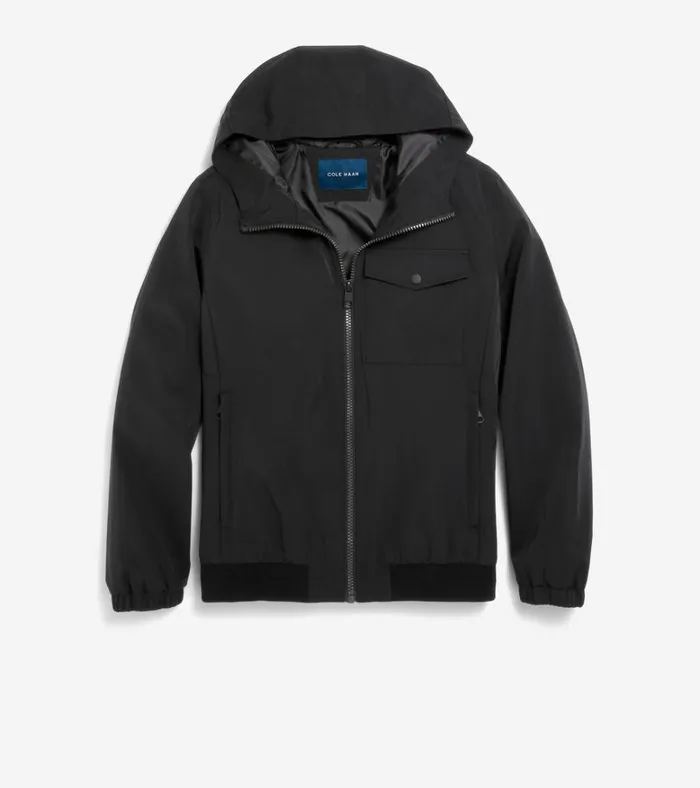 Sleek Nylon Hooded Jacket Black Men Cole Haan Rain Jackets