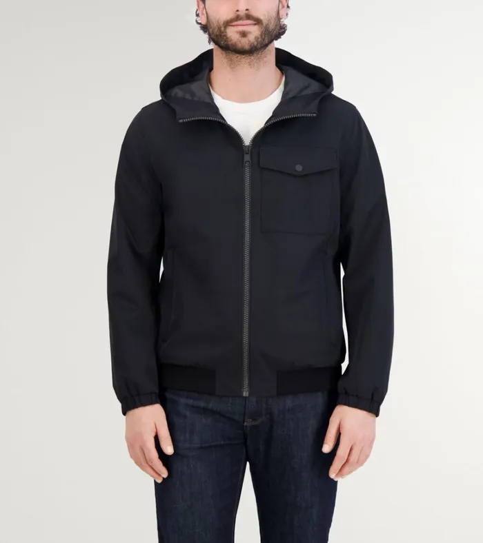 Sleek Nylon Hooded Jacket Black Men Cole Haan Rain Jackets