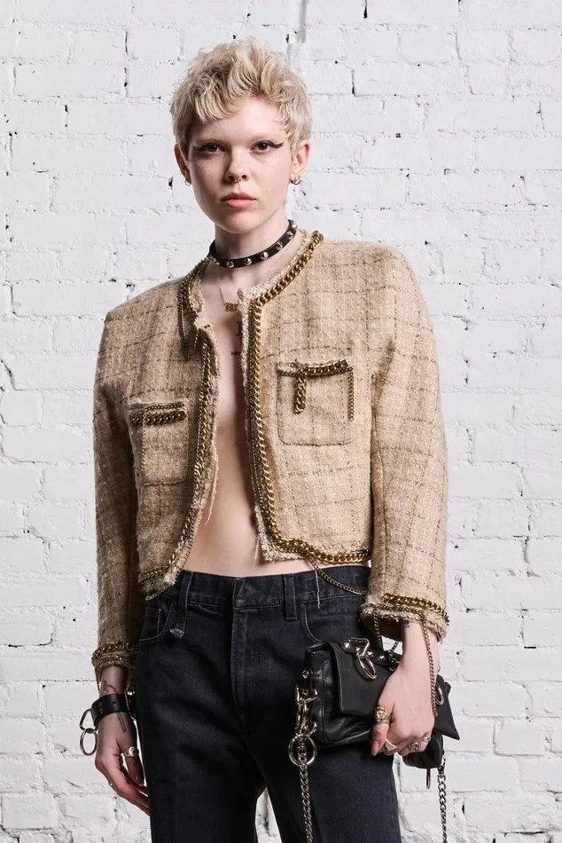 SQUARE SHOULDER TWEED JACKET 8211 BEIGE Women R13 Jackets and Coats