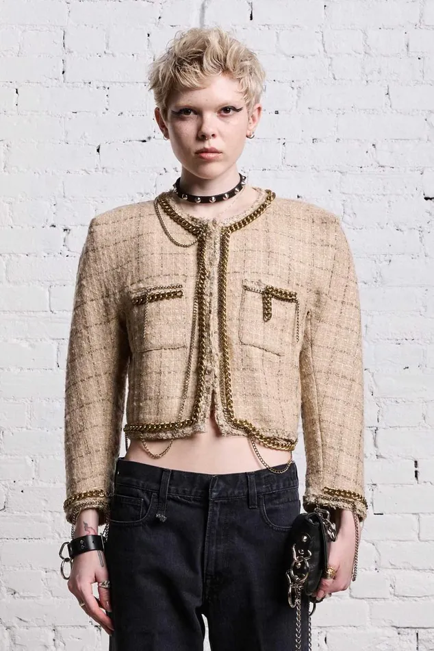 SQUARE SHOULDER TWEED JACKET 8211 BEIGE Women R13 Jackets and Coats