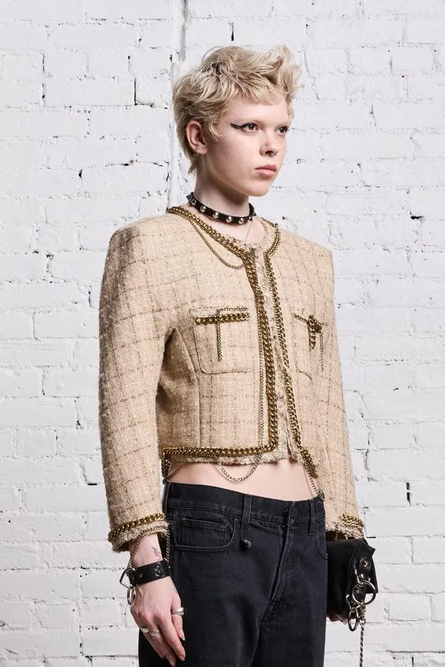 SQUARE SHOULDER TWEED JACKET 8211 BEIGE Women R13 Jackets and Coats