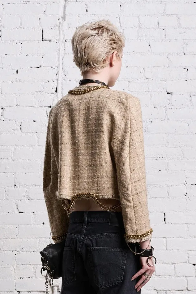 SQUARE SHOULDER TWEED JACKET 8211 BEIGE Women R13 Jackets and Coats