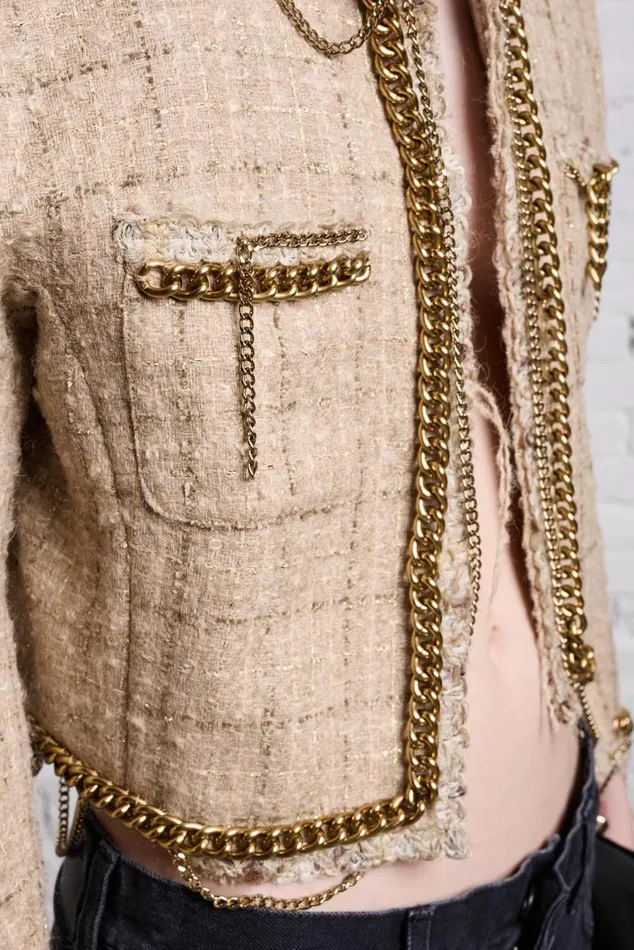 SQUARE SHOULDER TWEED JACKET 8211 BEIGE Women R13 Jackets and Coats