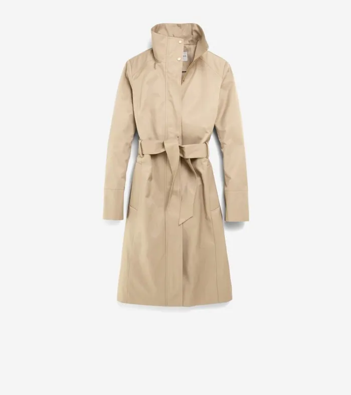 Stand Collar Rain Trench Coat Khaki Women Cole Haan Trench Coats