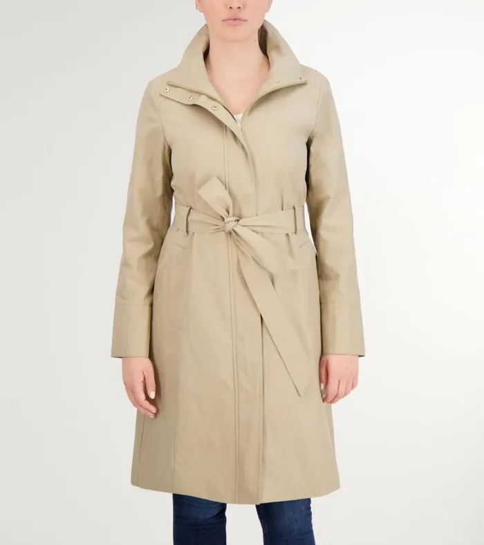 Stand Collar Rain Trench Coat Khaki Women Cole Haan Trench Coats