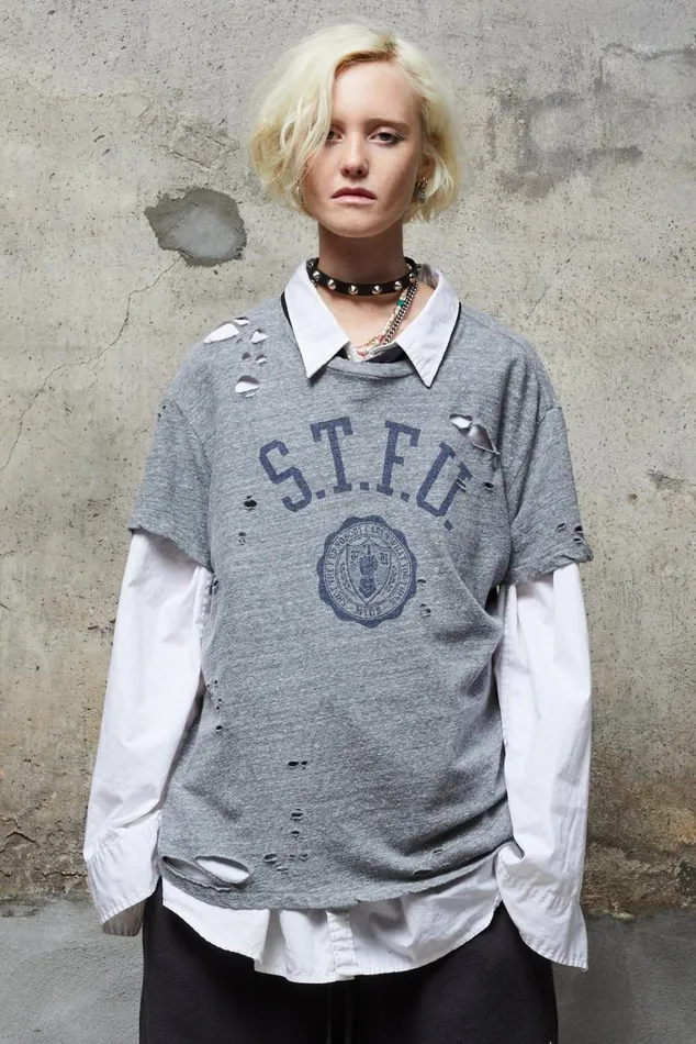 STFU BOY T 8211 HEATHER GREY Women R13 TShirts