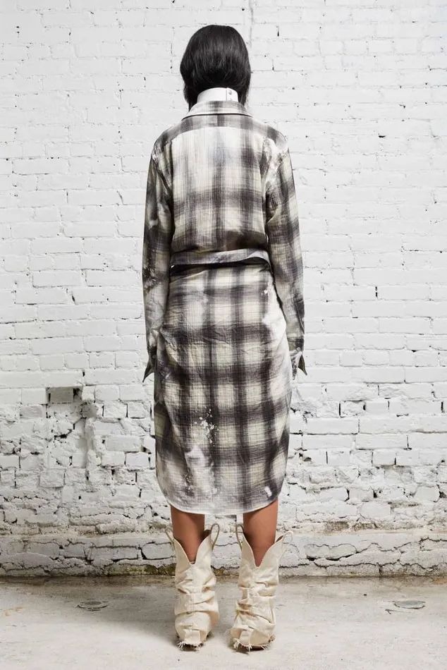TIE SHIRTDRESS 8211 BLEACHED GREY PLAID Women R13 Dresses and Skirts