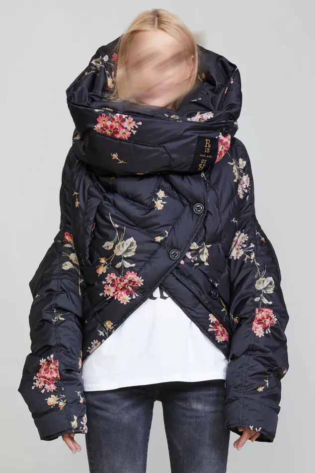 UPSIDEDOWN COAT 8211 FLORAL ON BLACK Women R13 Jackets and Coats