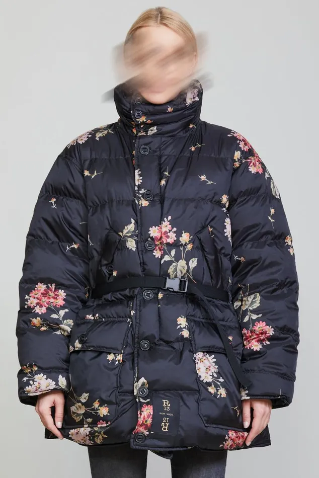 UPSIDEDOWN COAT 8211 FLORAL ON BLACK Women R13 Jackets and Coats