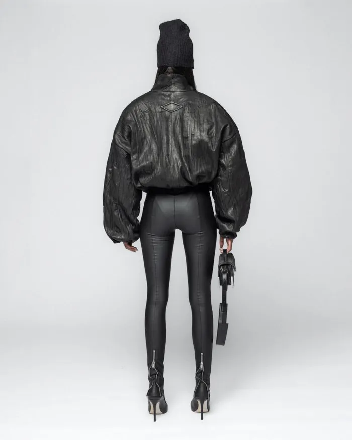 Women Coats And Jackets Han Kjbenhavn Crinkle Leather Bomber Jacket 8211 Black