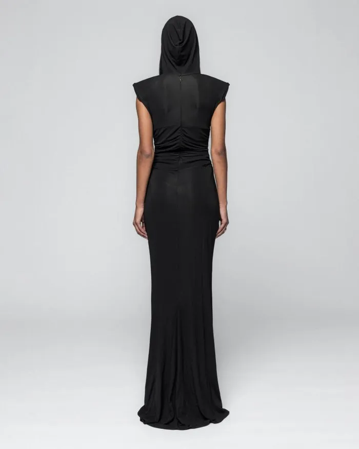 Women Dresses And Skirts Han Kjbenhavn Heavy Crepe Jersey Hooded Dress 8211 Anthracite Black