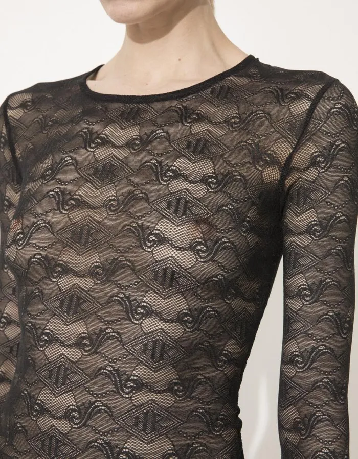 Women Tops Han Kjbenhavn Lace Monogram Long Sleeve 8211 Black