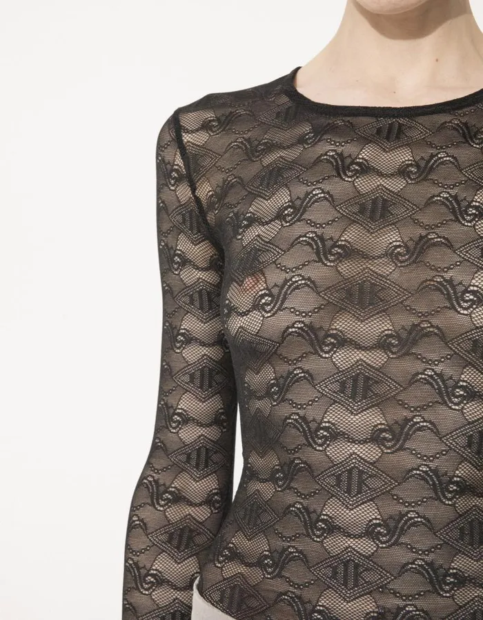 Women Tops Han Kjbenhavn Lace Monogram Long Sleeve 8211 Black