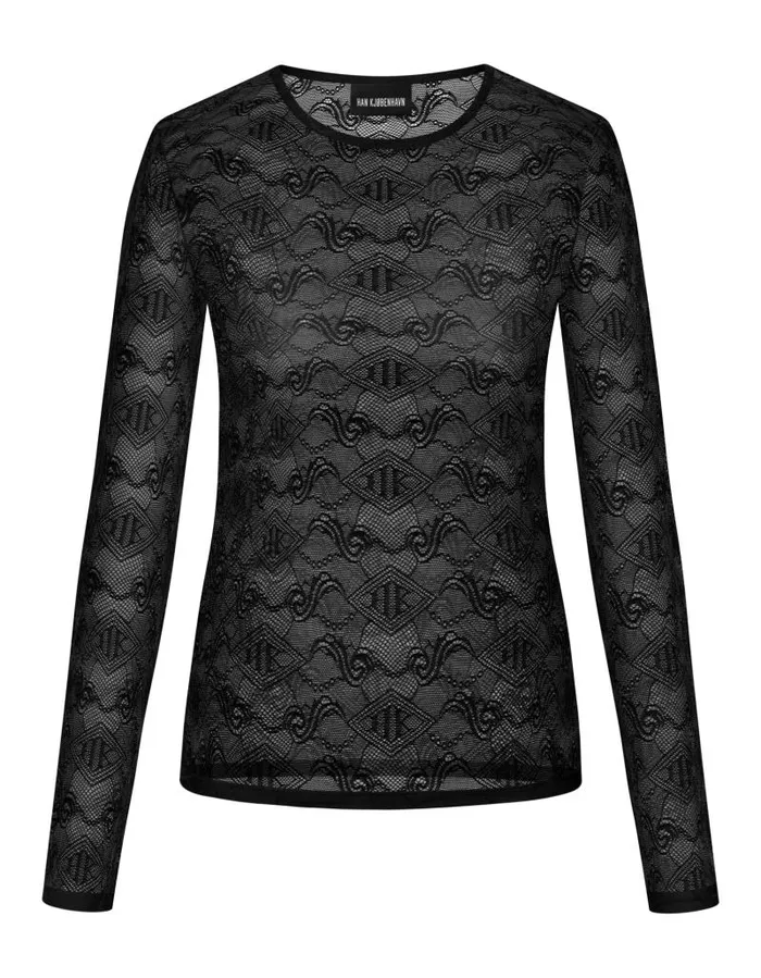 Women Tops Han Kjbenhavn Lace Monogram Long Sleeve 8211 Black
