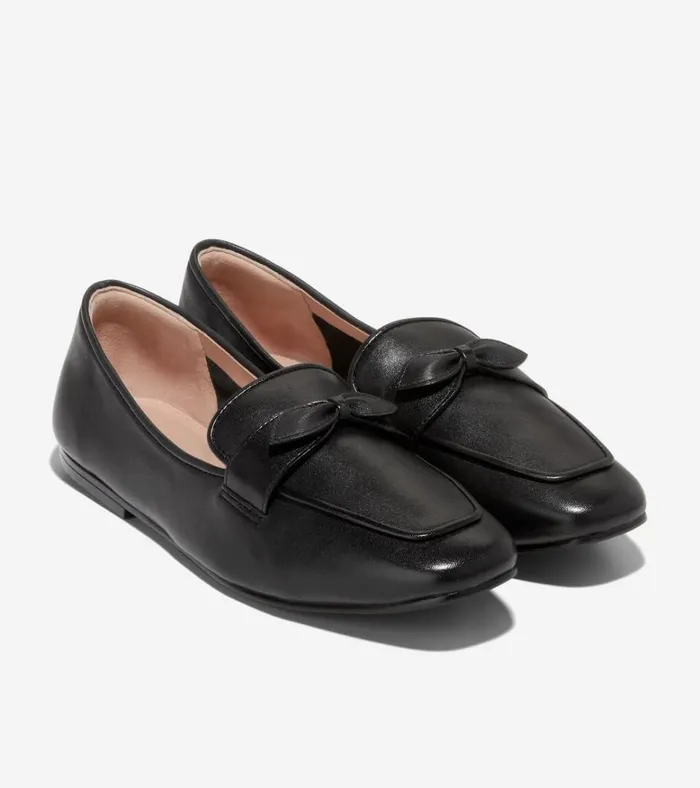 York Bow Loafers Black Leather Women Cole Haan Flats and SlipOns