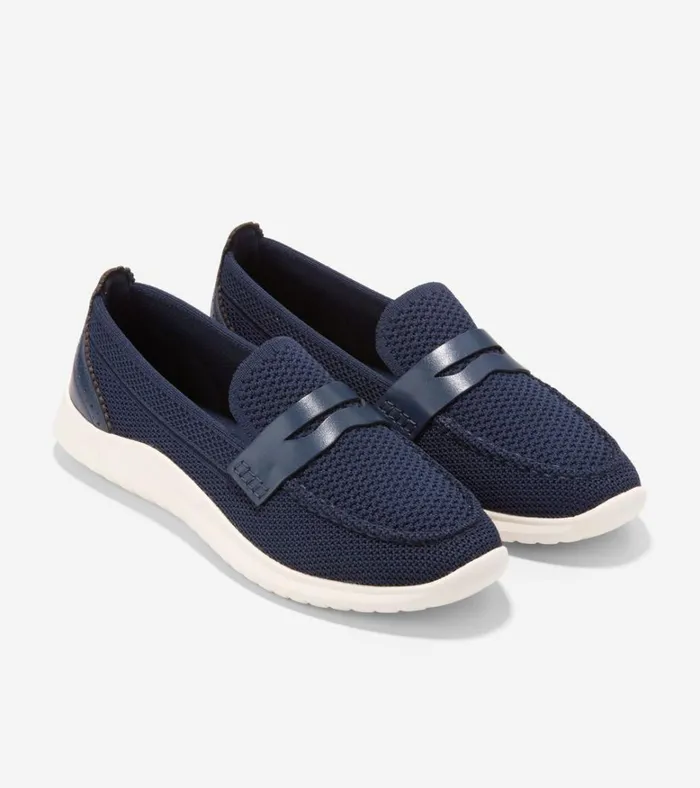 ZERGRAND Meritt Loafers Marine Blue Stitchlitetradeivory Women Cole Haan Loafers and Drivers