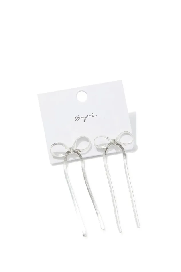 Accessories Supr Accessories Bow Earrings Silver