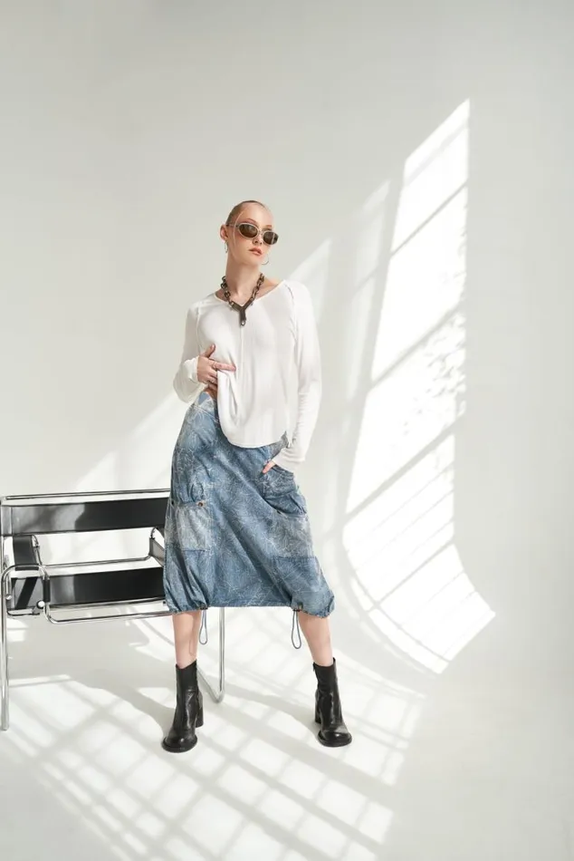 Adriel Bubble Skirt Stone Wash Bluestone Clothing XCVI Skirts