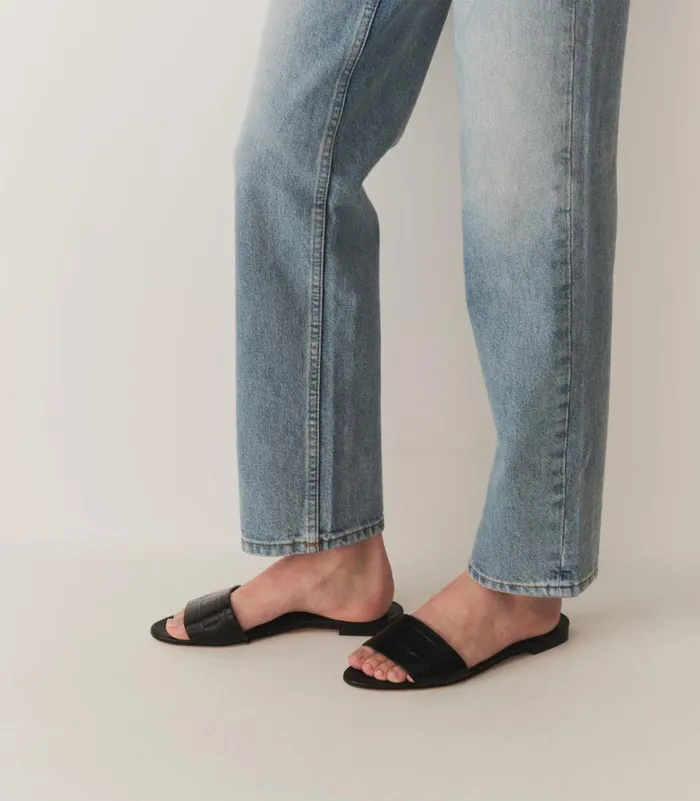 ANGELICA SANDAL Black Faux Croc Shop DEN Footwear