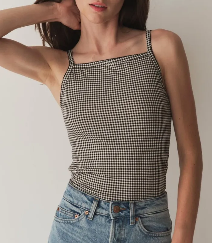 ANGIE TANK Noir La Maddalena Gingham Shop DEN Tees