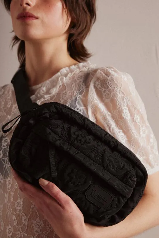 Bags Accessories Damson Madder Frill Cross Body Bag In Black Floral Stitch