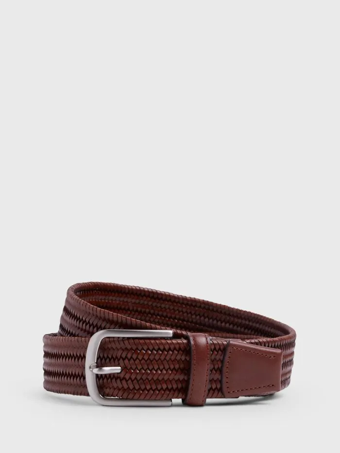 Belts Mens Paul Stuart 35MM Stretch Leather Woven Belt Brown