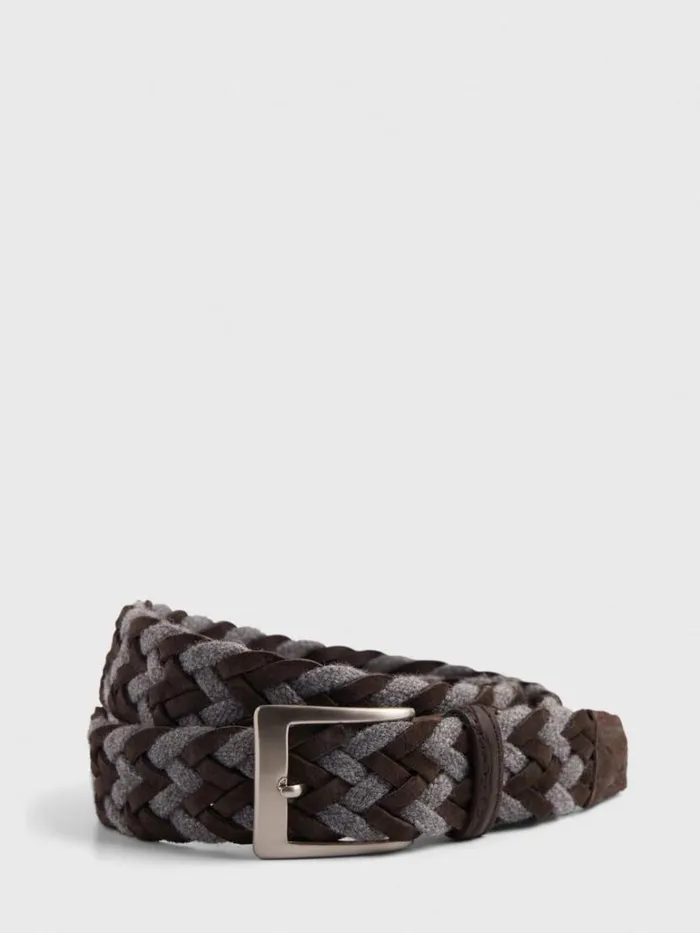 Belts Mens Paul Stuart Cloth And Suede Woven Braided Belt With Crocodile Tabs Brown