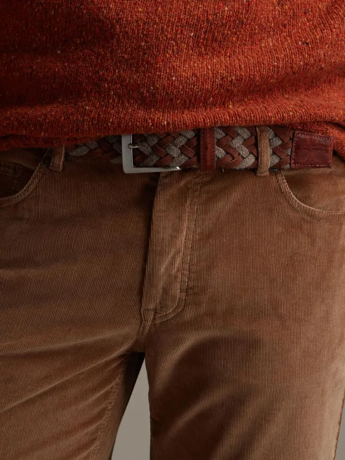 Belts Mens Paul Stuart Cloth And Suede Woven Braided Belt With Crocodile Tabs Brown