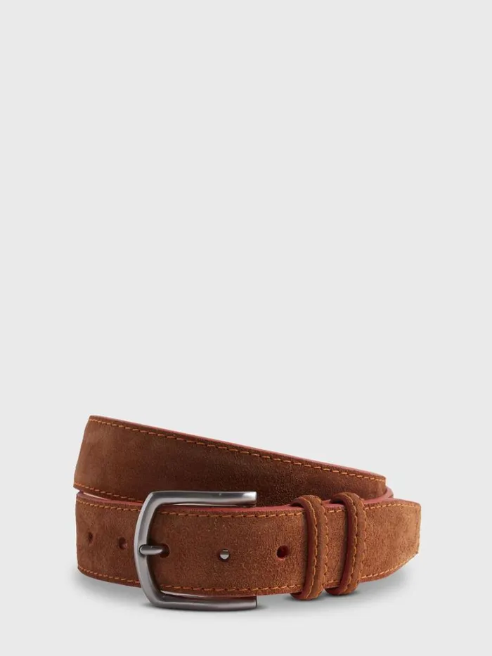 Belts Mens Paul Stuart Suede Belt With Contrast Stitching Dark Brown