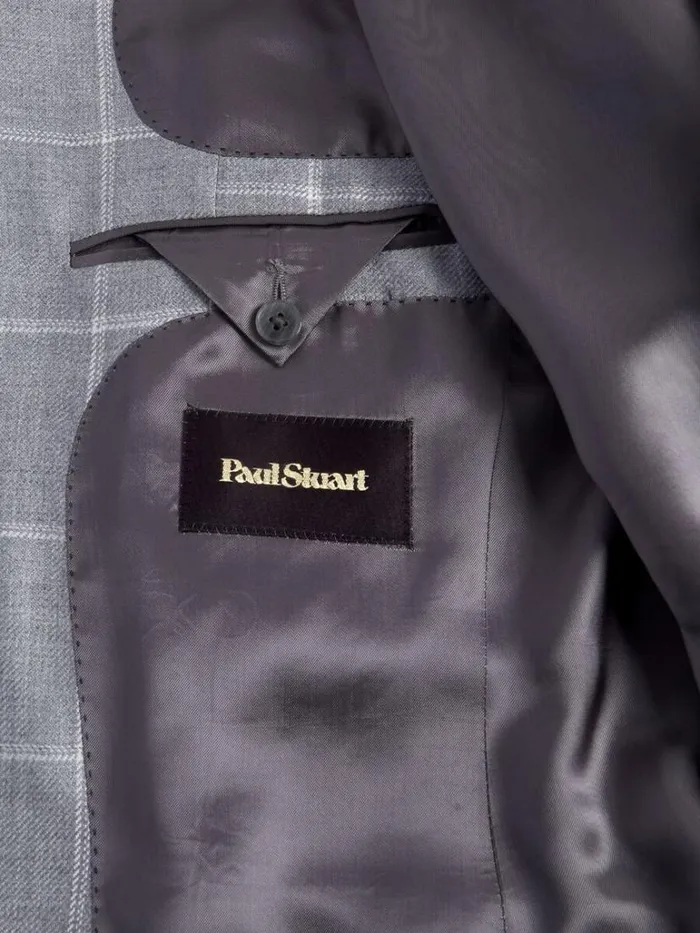 Blazers and Jackets Mens Paul Stuart Cashmere and Silk Windowpane Sport Jacket Light Grey