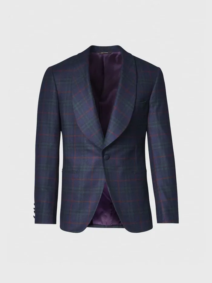 Blazers and Jackets Mens Paul Stuart Cashmere Plaid Shawl Collar Dinner Jacket Bottle Green