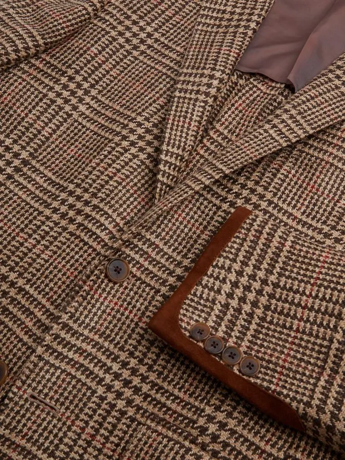 Blazers and Jackets Mens Paul Stuart Linen and Silk Plaid Highlander Jacket Tanbrown