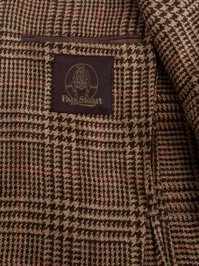 Blazers and Jackets Mens Paul Stuart Linen and Silk Plaid Highlander Jacket Tanbrown