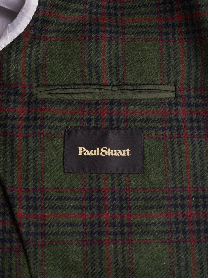 Blazers and Jackets Mens Paul Stuart Plaid Wool Soft Constructed Jacket Greenred