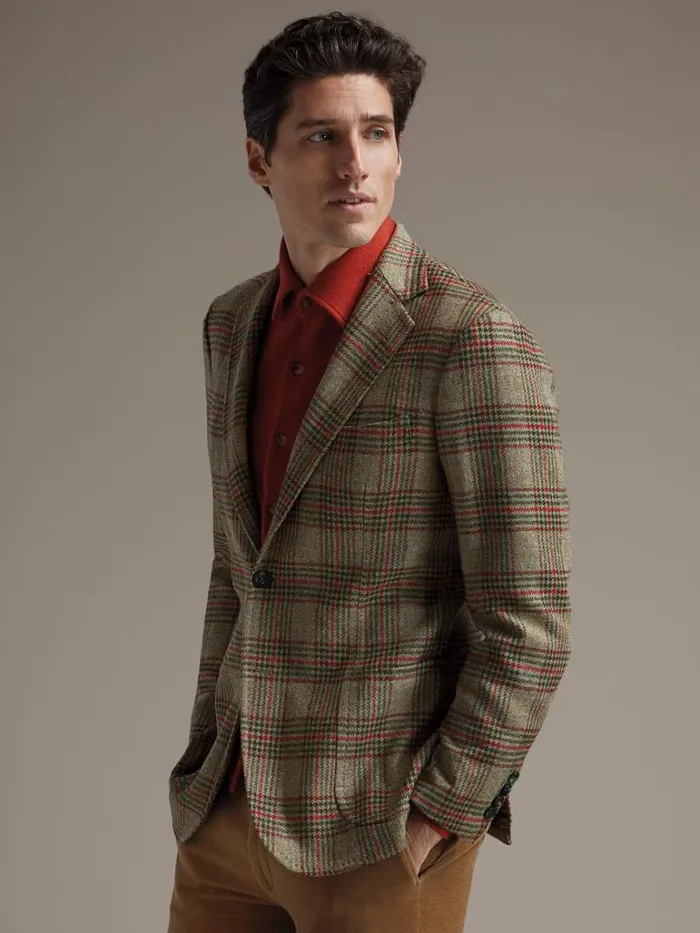 Blazers and Jackets Mens Paul Stuart Plaid Wool Soft Constructed Jacket Tangreen