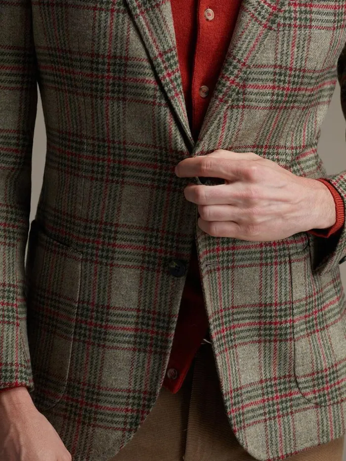 Blazers and Jackets Mens Paul Stuart Plaid Wool Soft Constructed Jacket Tangreen