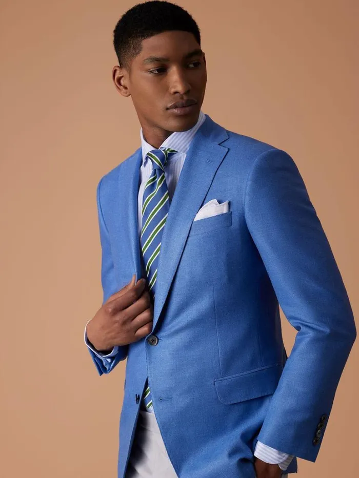 Blazers and Jackets Mens Paul Stuart Silk and Wool Basketweave Paul Jacket Mid Blue
