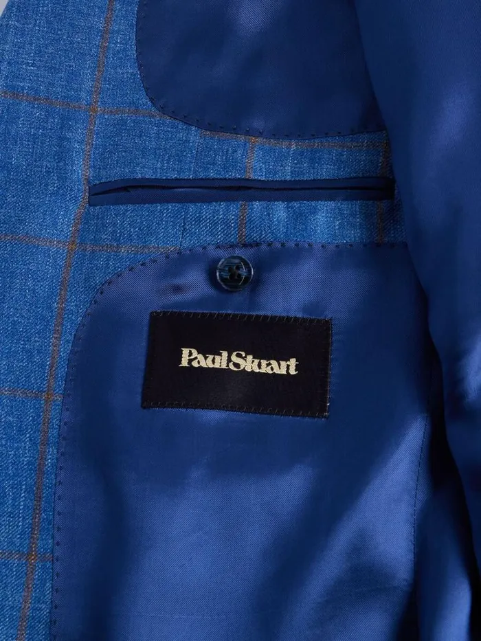Blazers and Jackets Mens Paul Stuart Windowpane Sport Jacket Mid Blue