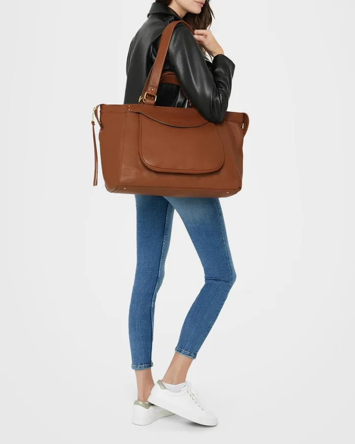 Bleecker XL Tote Chestnut With 14k Yellow Gold Women Aimee Kestenberg Tote Bags
