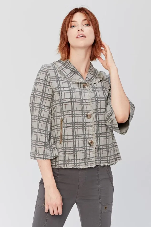 Boxy Plaid Blazer Grey Mist Pigment Clothing XCVI Jackets