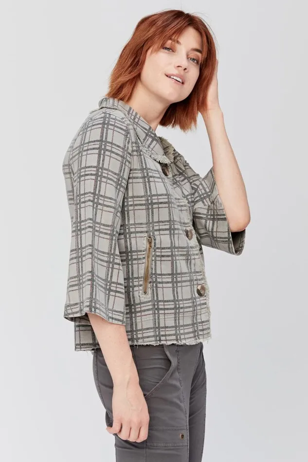 Boxy Plaid Blazer Grey Mist Pigment Clothing XCVI Jackets