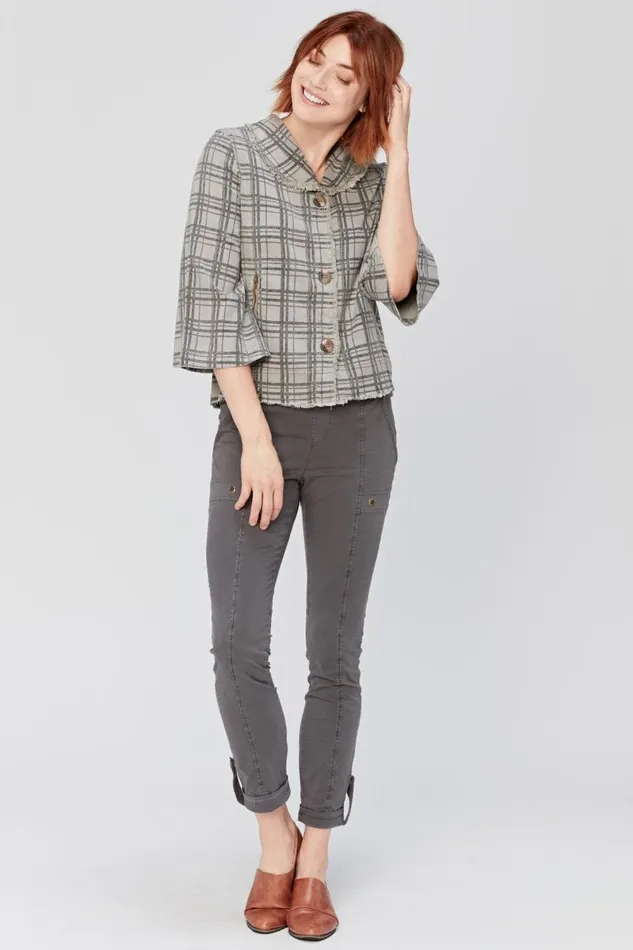 Boxy Plaid Blazer Grey Mist Pigment Clothing XCVI Jackets
