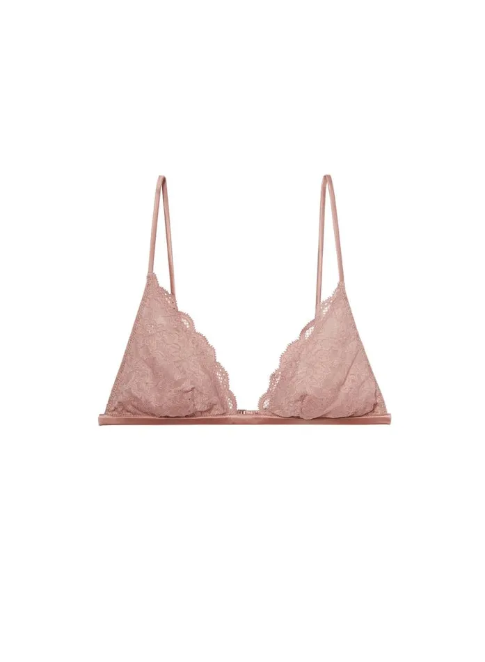 Bralettes and Wireless Bras Lingerie Fleur Du Mal Charlotte Triangle Bra Tan